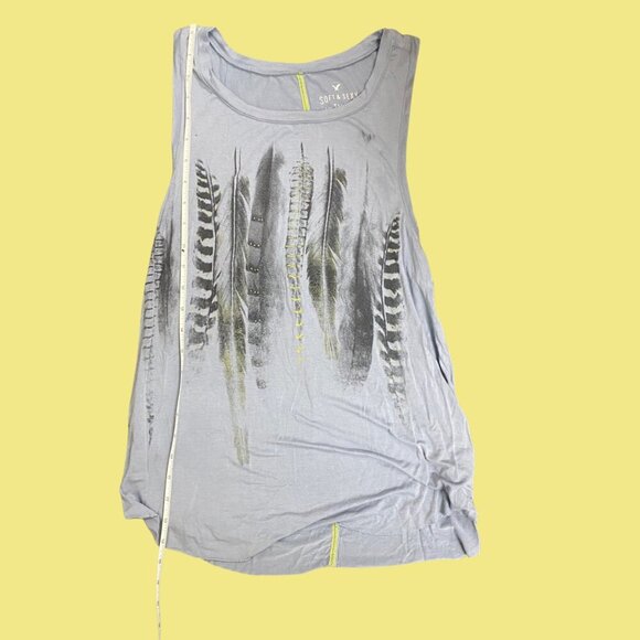 American Eagle "Soft & Sexy" Feather Graphic Tank Top | Gray | Size M - Picture 3 of 7